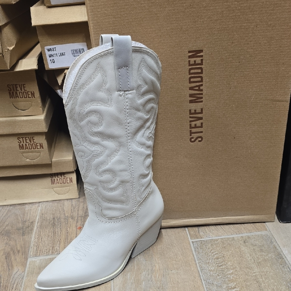 Steve Madden Cream Embroidered Heeled Boots